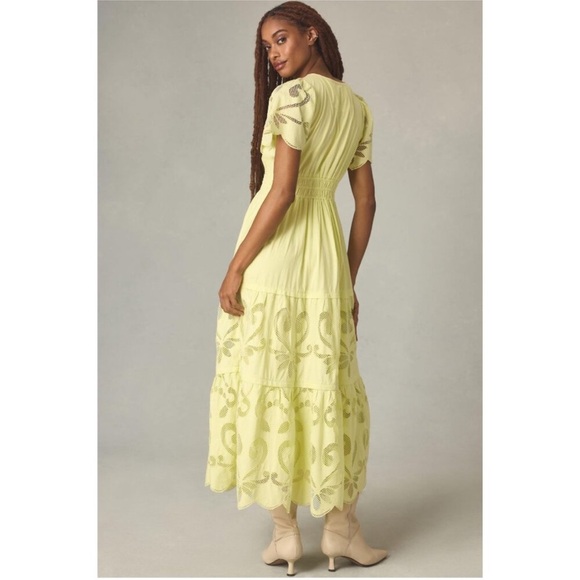 Anthropologie Somerset Maxi Dress Cutwork Edition Green Lime - Picture 2 of 5